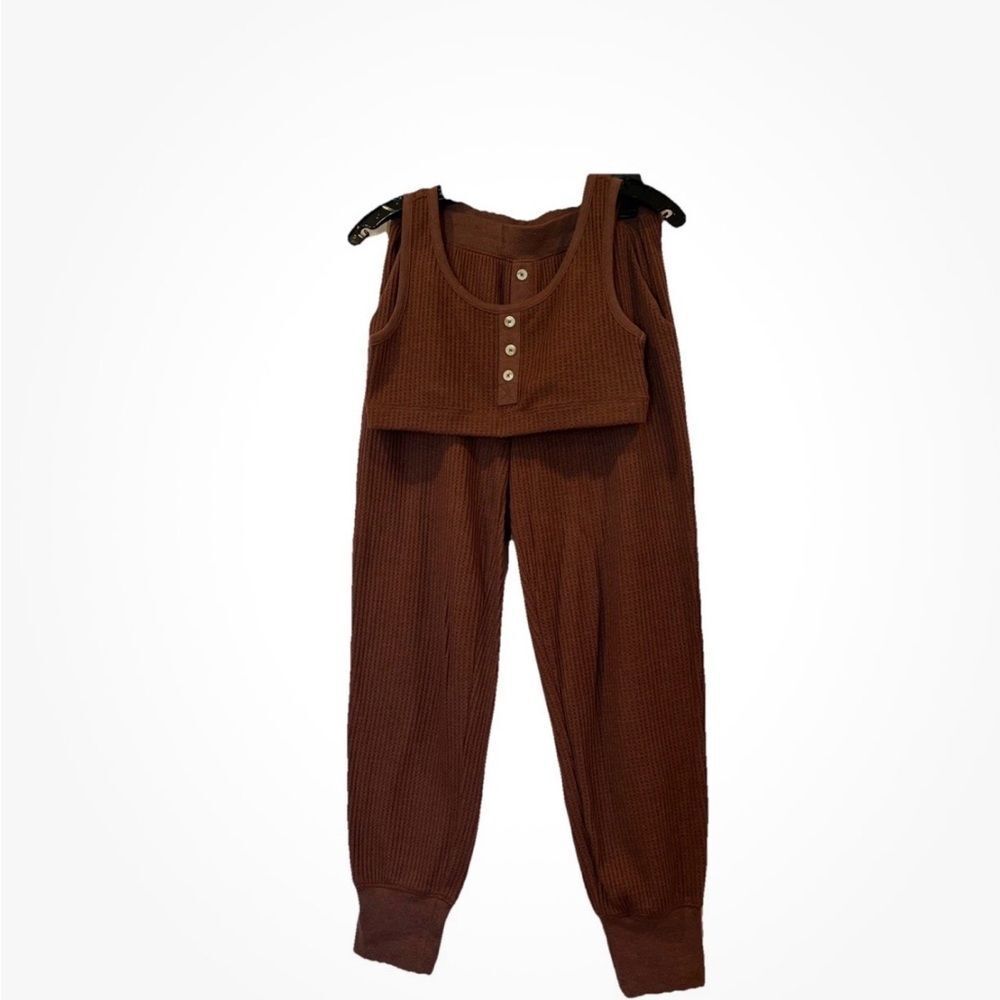 Old Navy Brown Waffle-Knit Tank & Joggers Set